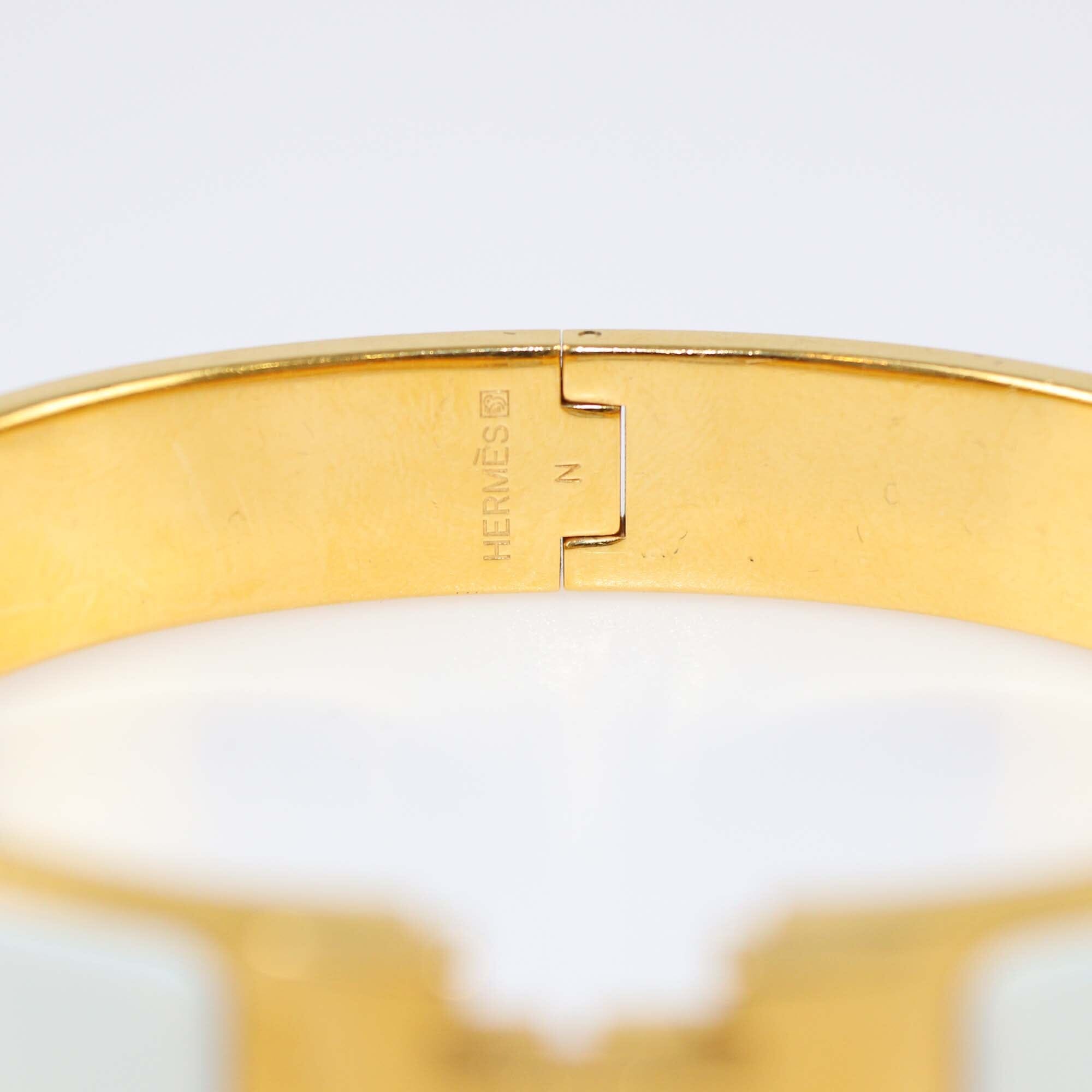 Hermes Clic H White Enamel Yellow Gold Plated Metal Narrow Bracelet Womens Hermes 