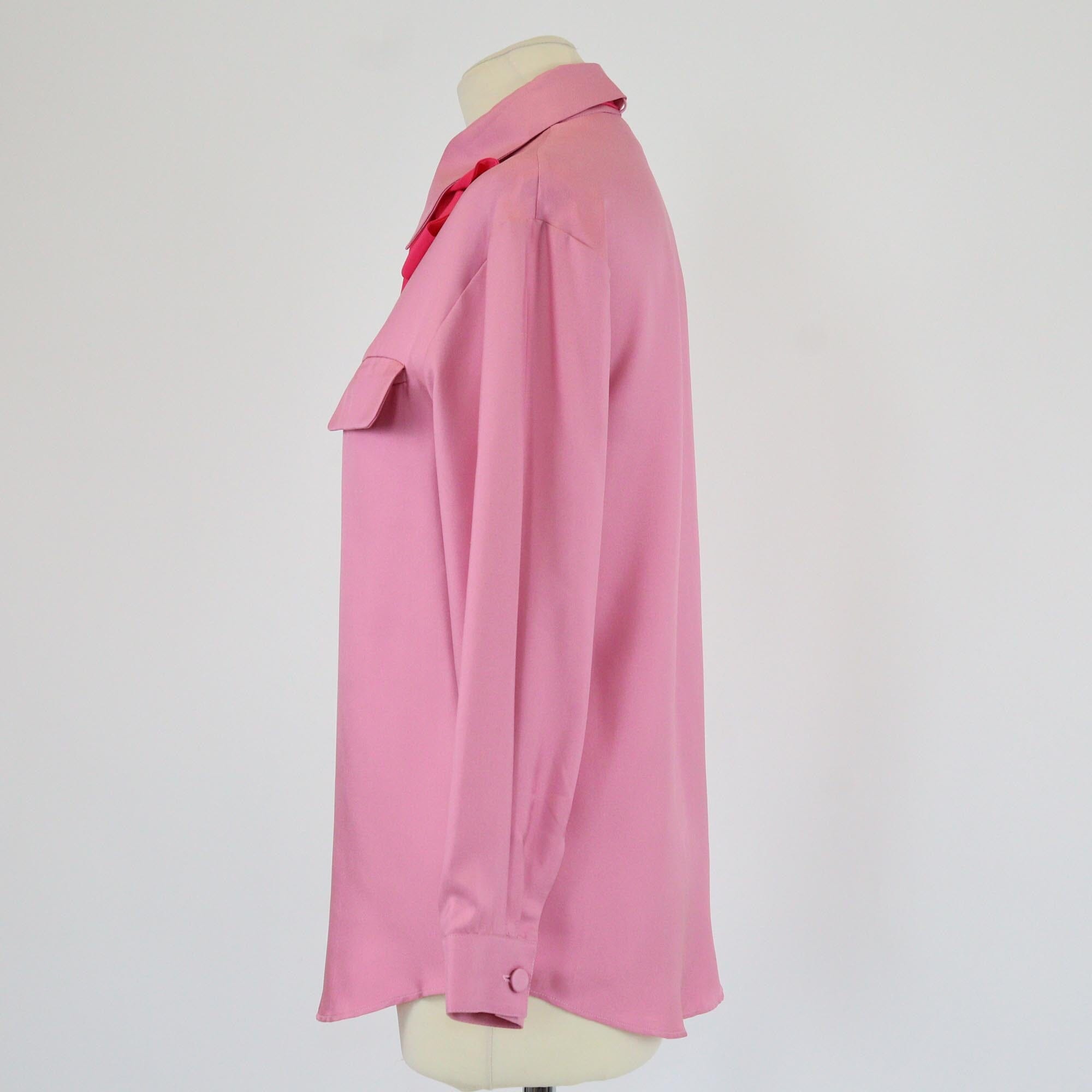 Gucci Pink Button up Tie Long Sleeve Shirt Womens Gucci 