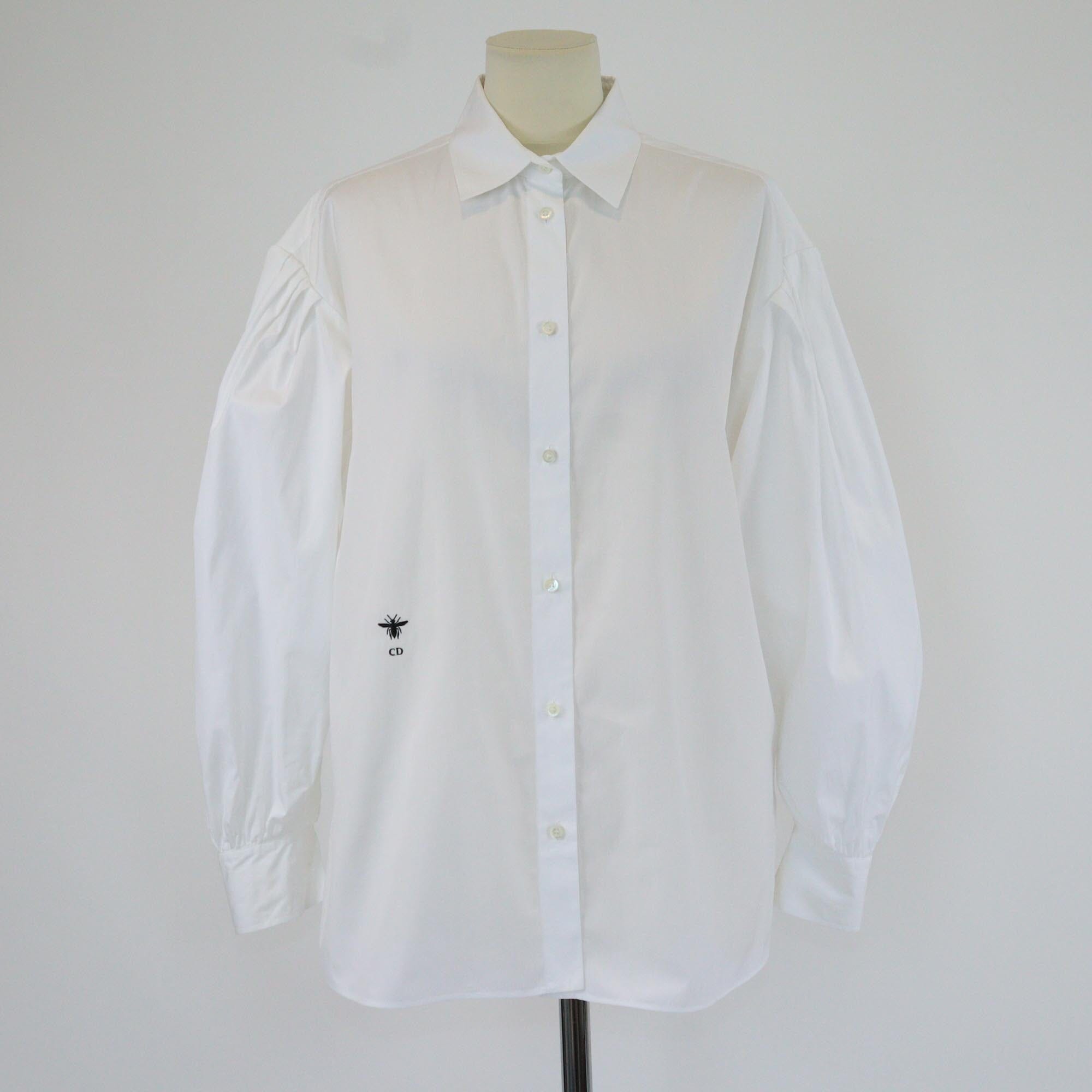 Christian Dior White Bee Embroidery Pleated Long Sleeve Shirt Womens Christian Dior 