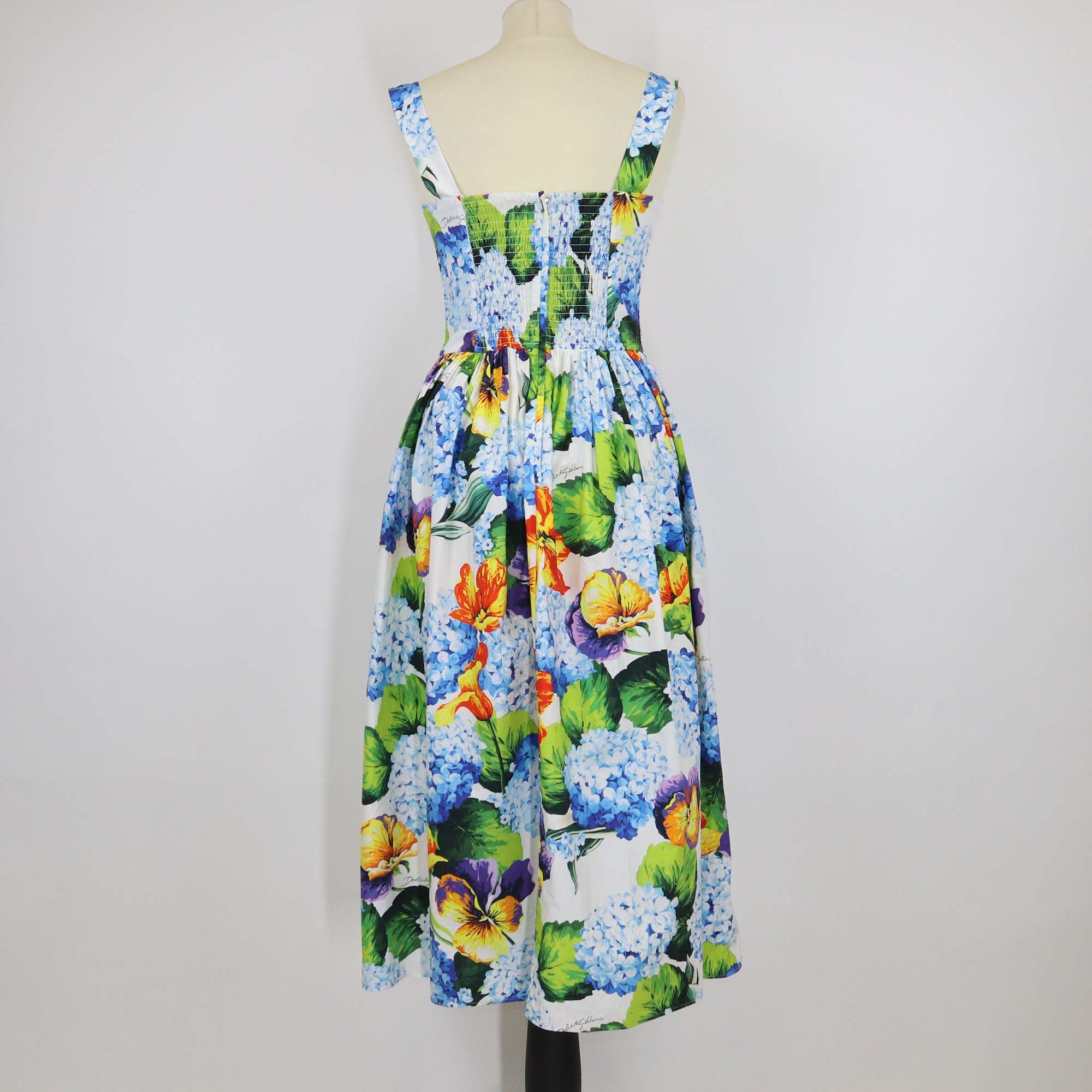 Dolce & Gabbana Multicolor Cotton Floral Print Sleeveless Midi Dress