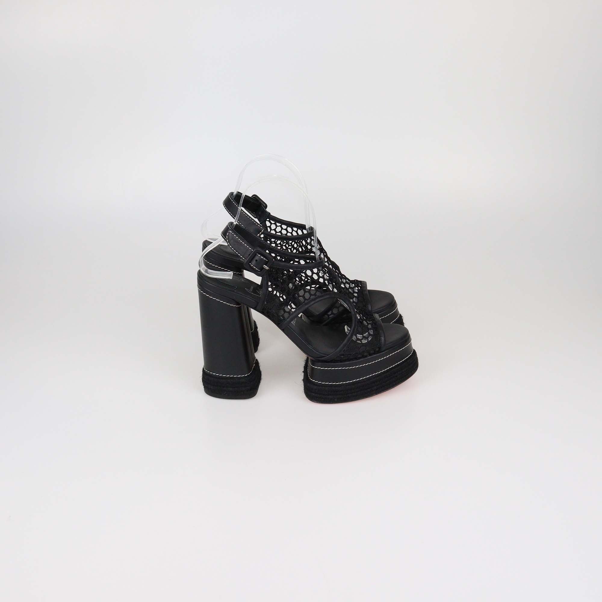 Christian Louboutin Black Mesh and Leather Almeja Platform Sandals