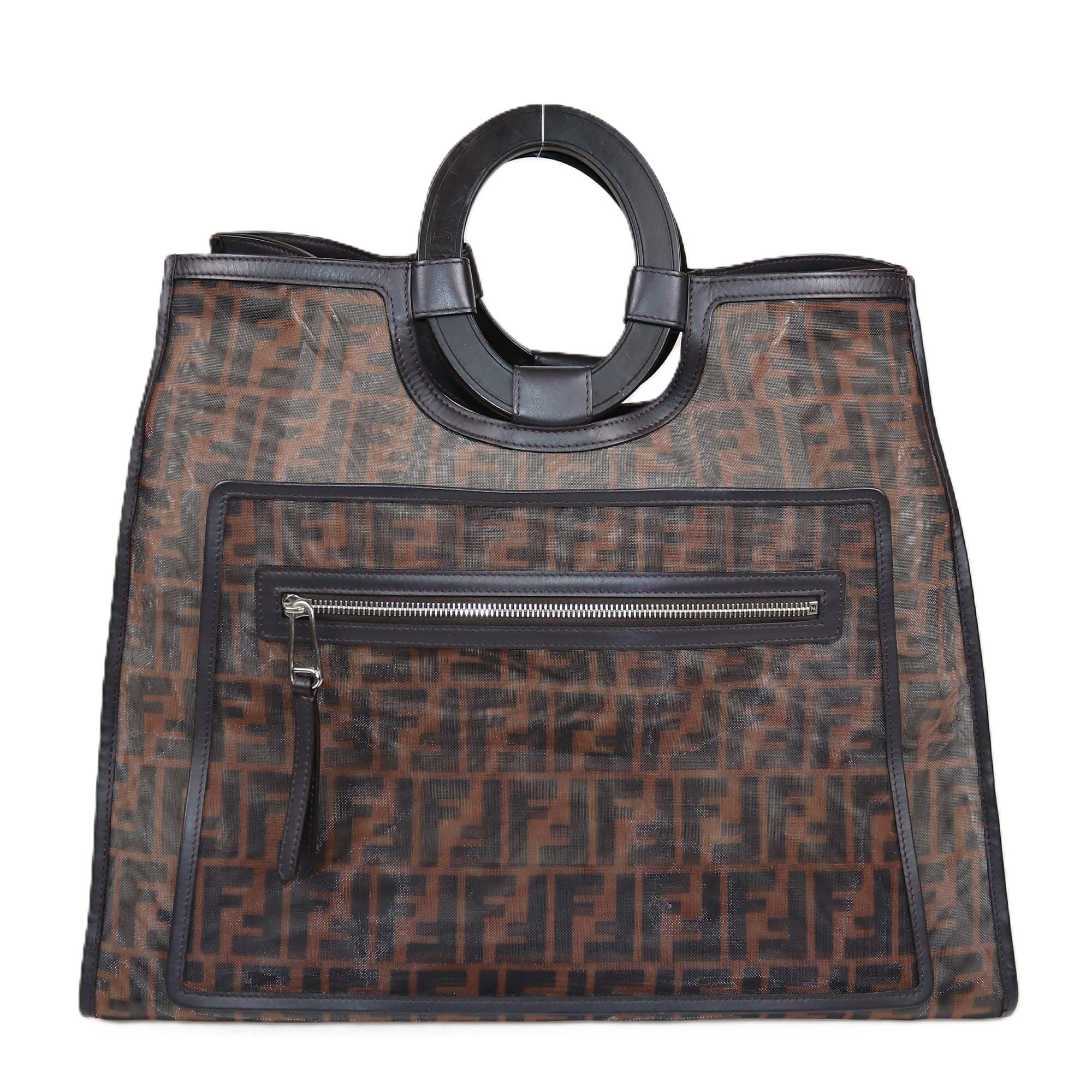 Fendi Dark Brown Zucca Large Runaway Shopper Tote Womens Fendi 