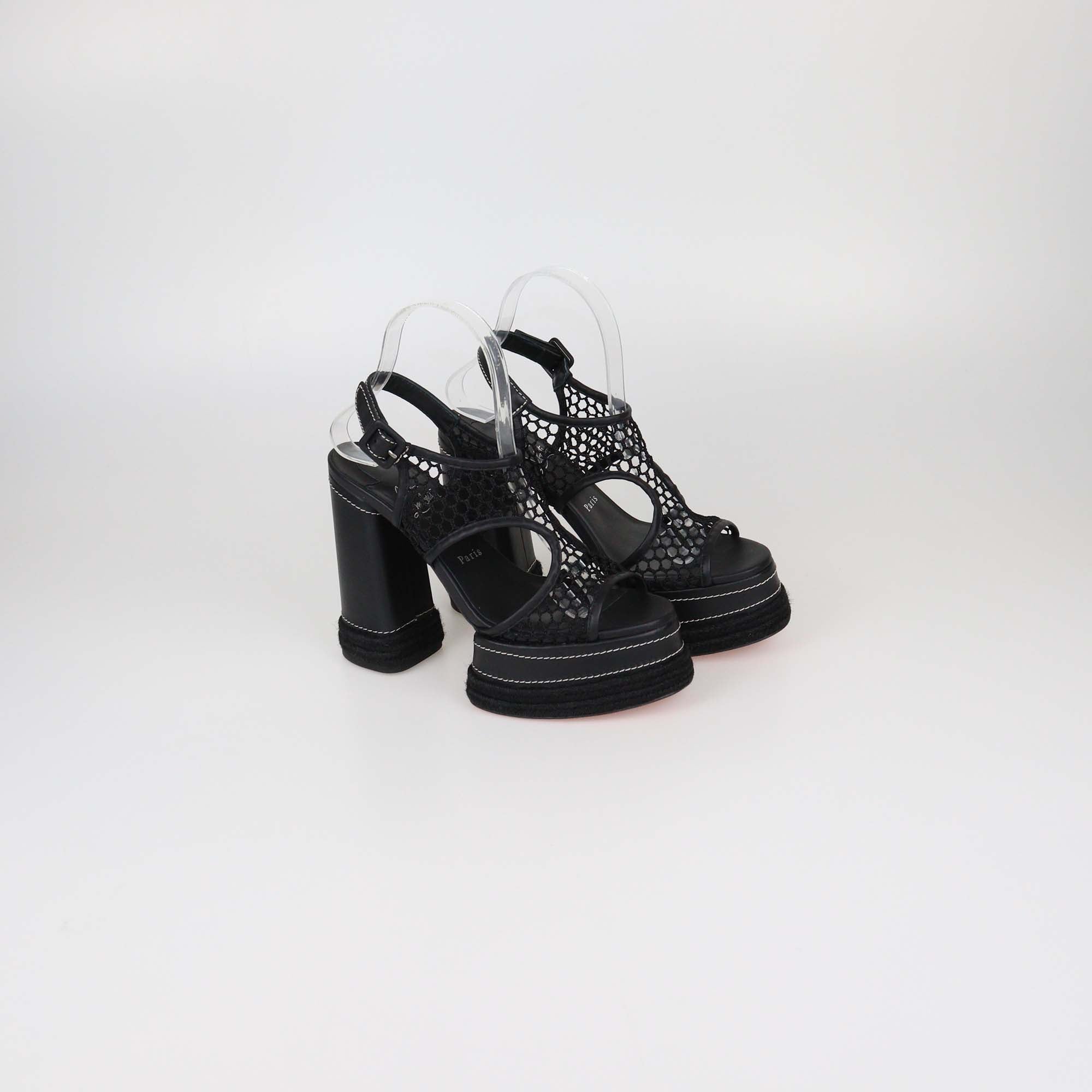 Christian Louboutin Black Mesh and Leather Almeja Platform Sandals