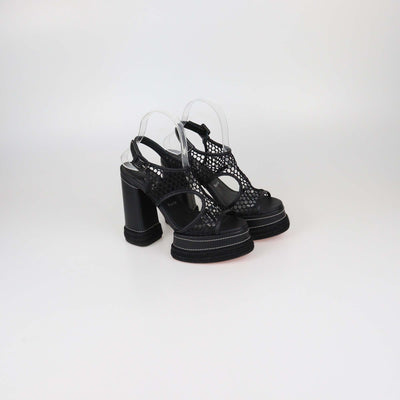 Christian Louboutin Black Mesh and Leather Almeja Platform Sandals