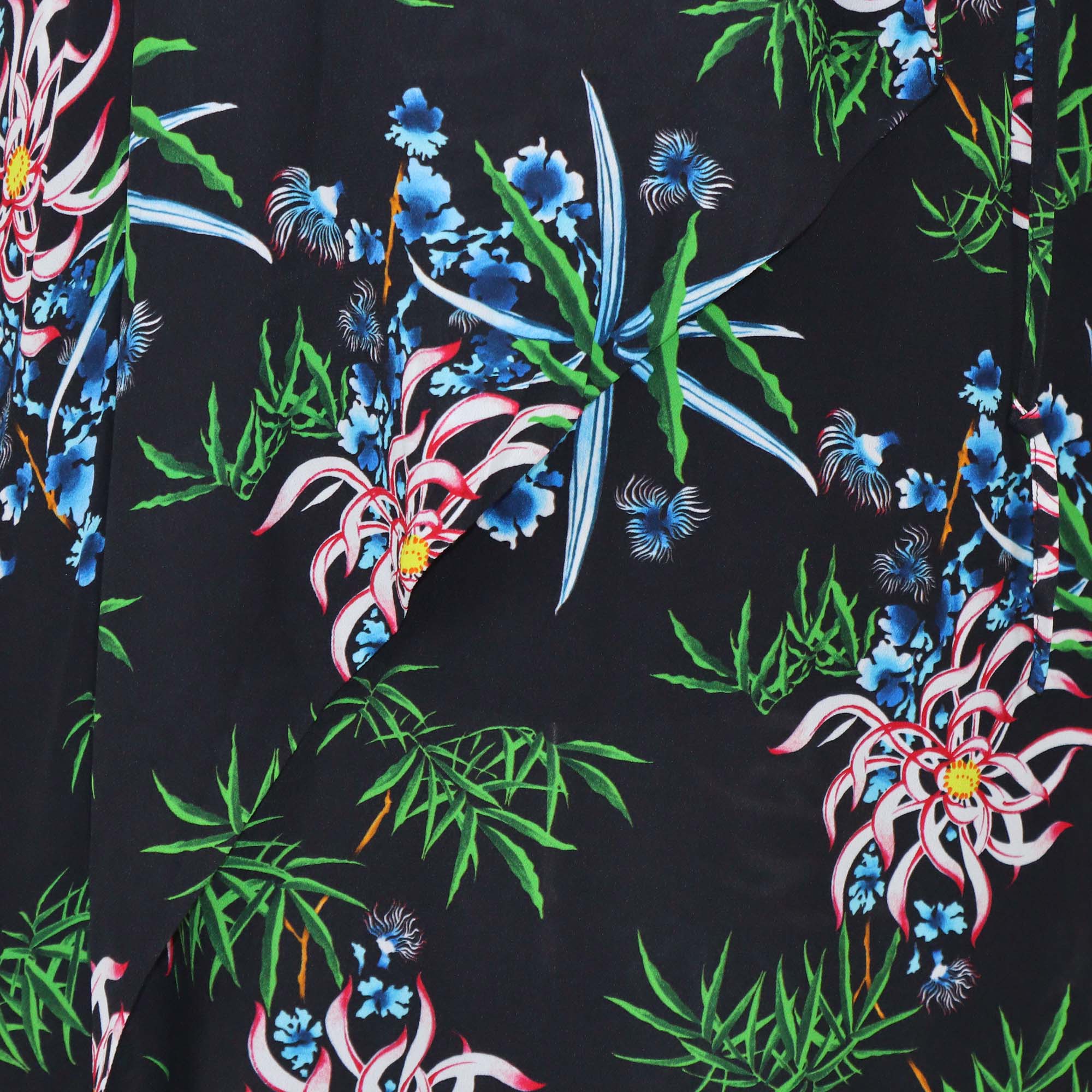 Kenzo Black/Multicolor Printed Viscose Soft Ruffle Midi Skirt