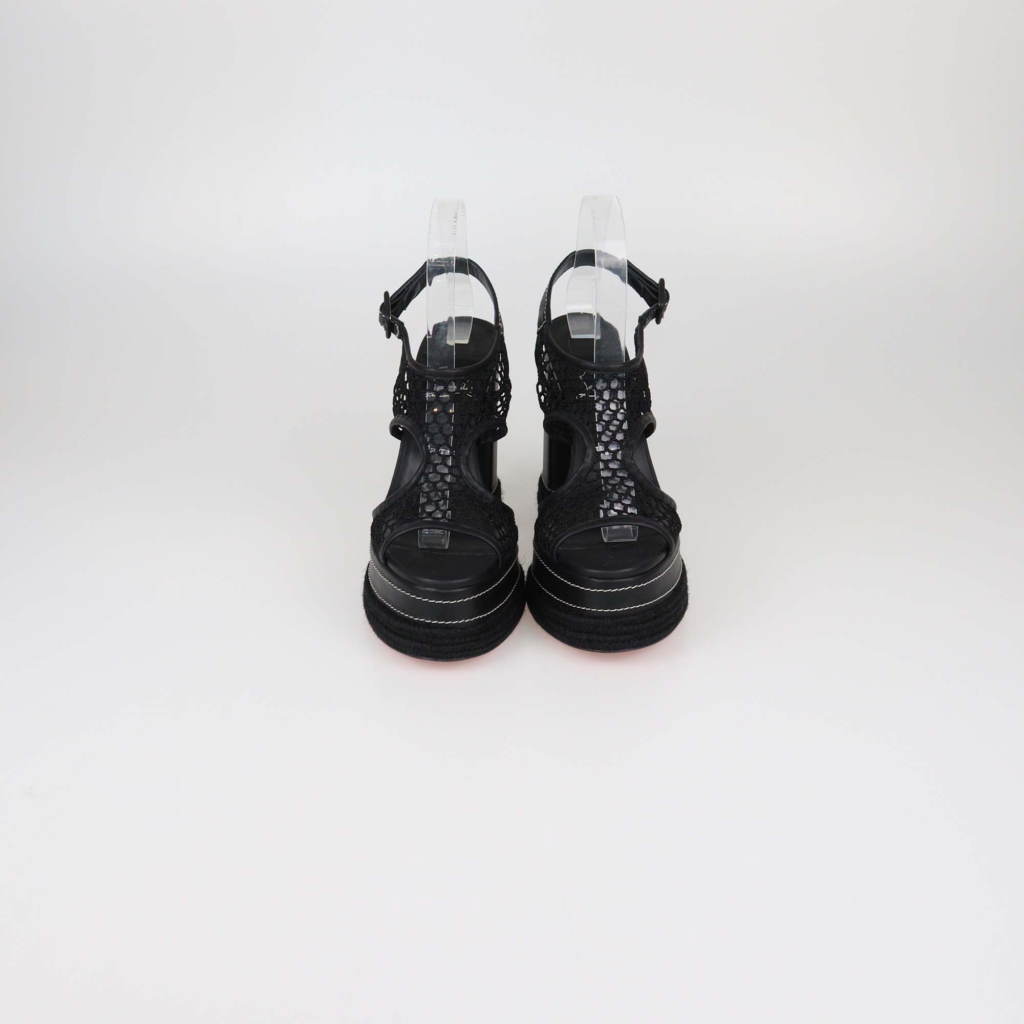 Christian Louboutin Black Mesh and Leather Almeja Platform Sandals
