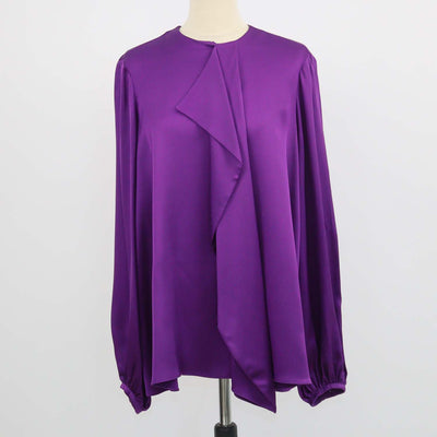Alexander McQueen Purple Silk Ruffled Front Long Sleeve Blouse