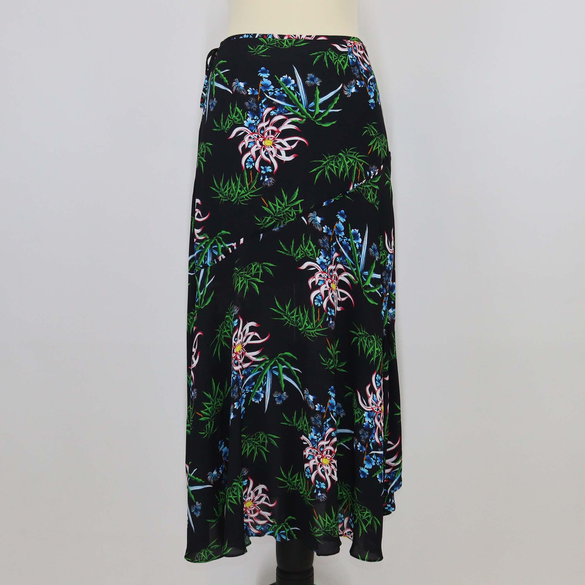 Kenzo Black/Multicolor Printed Viscose Soft Ruffle Midi Skirt