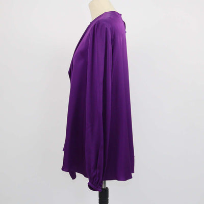 Alexander McQueen Purple Silk Ruffled Front Long Sleeve Blouse