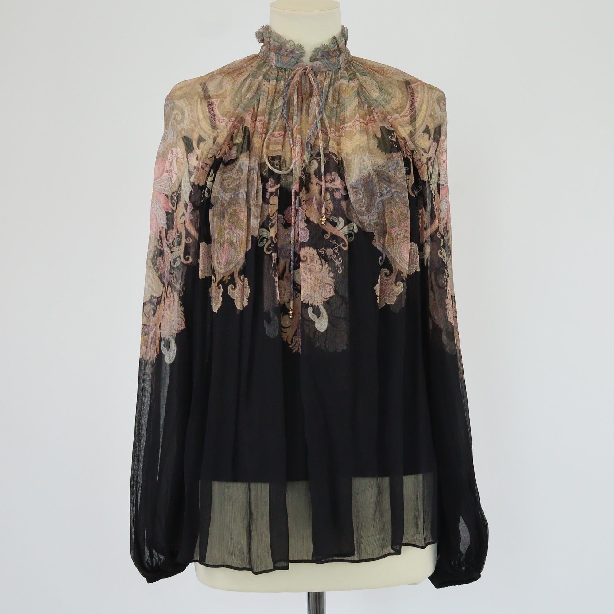 Zimmermann Black Paisley Illustration Billow Blouse Womens Zimmermann 