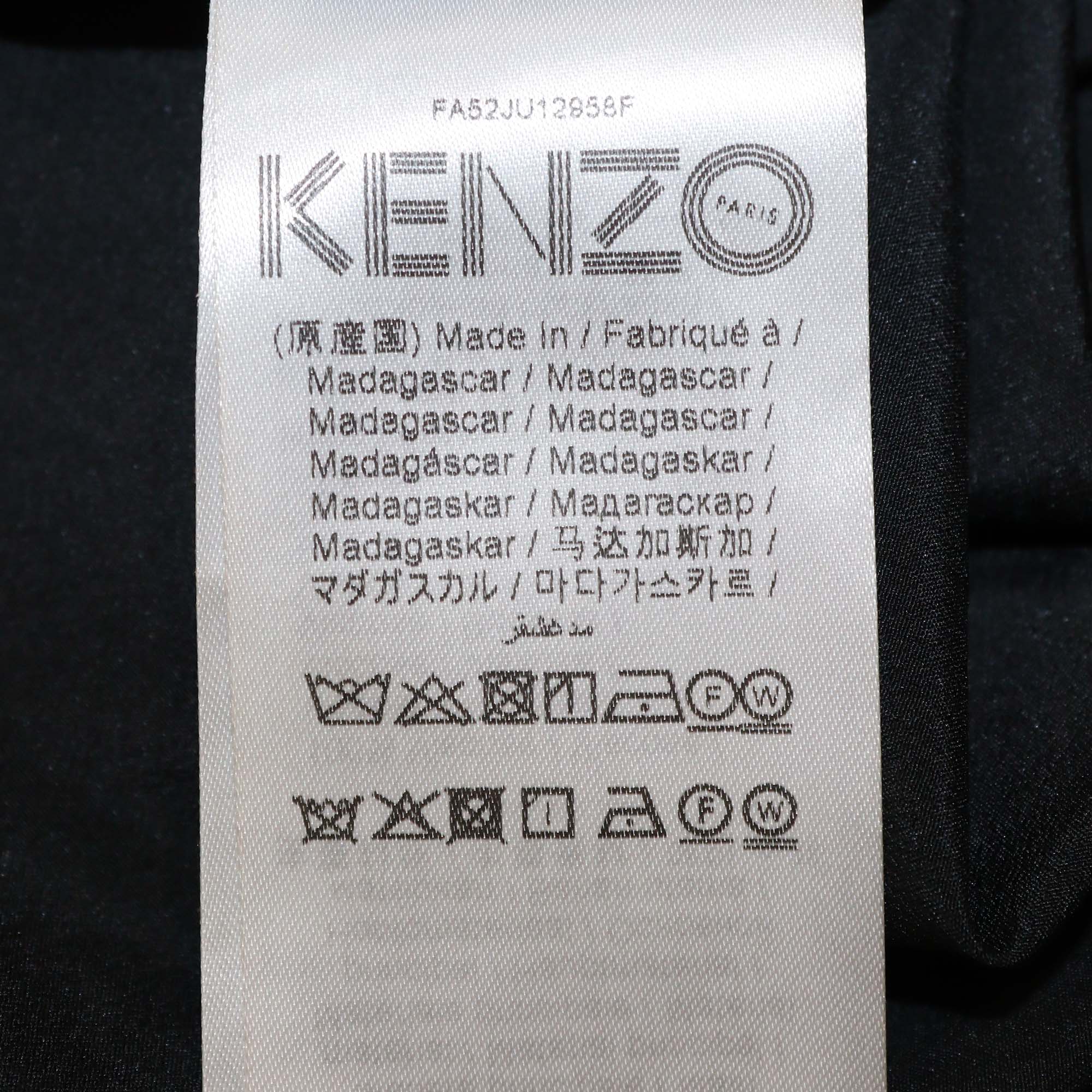 Kenzo Black/Multicolor Printed Viscose Soft Ruffle Midi Skirt