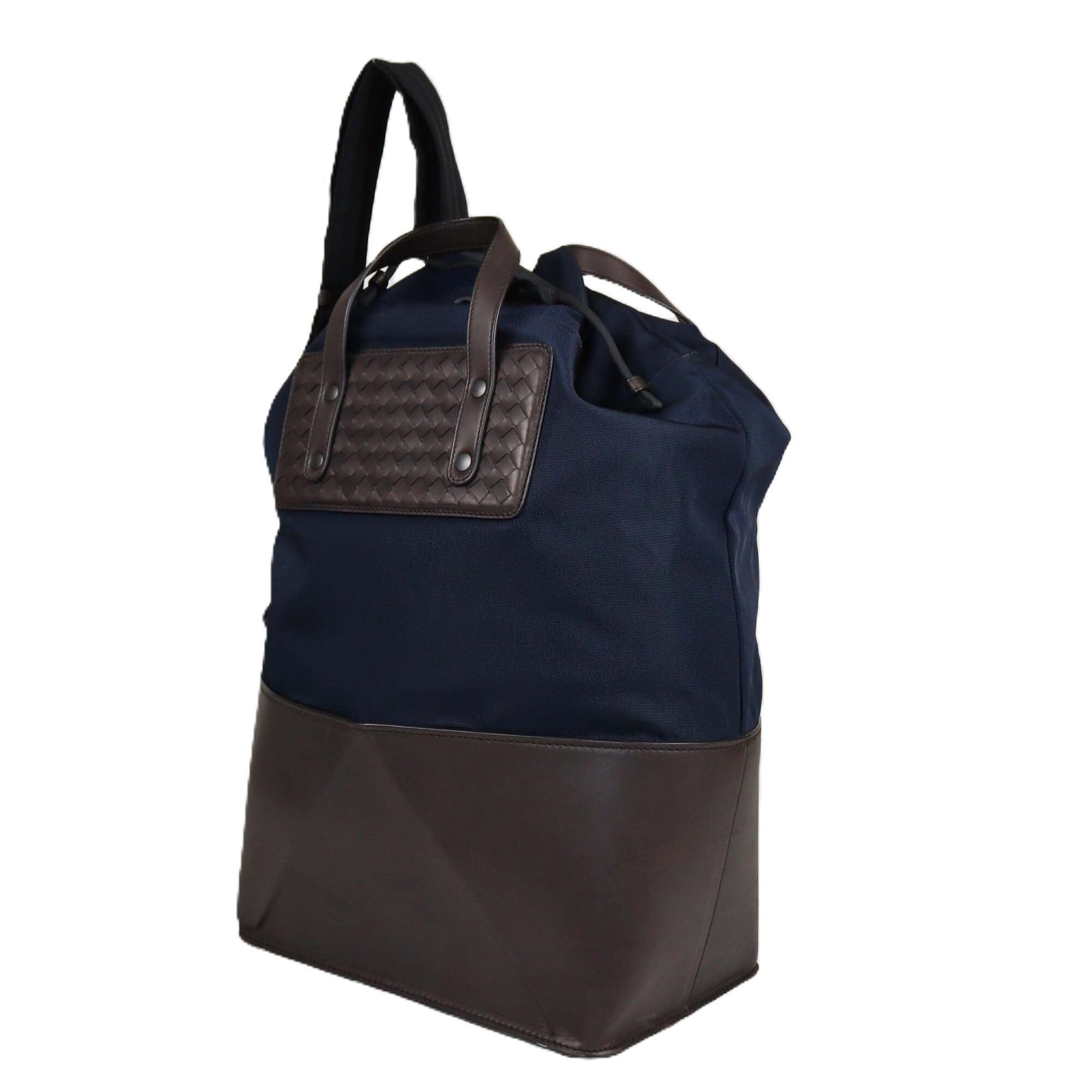 Bottega Veneta Navy Blue/Brown Intrecciato Convertible Tote Womens Bottega Veneta 