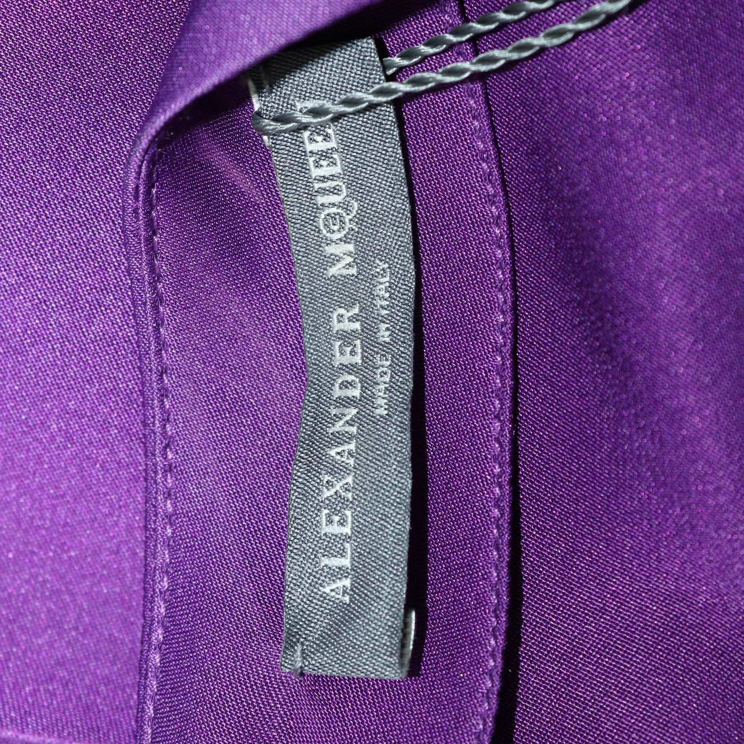 Alexander McQueen Purple Silk Ruffled Front Long Sleeve Blouse