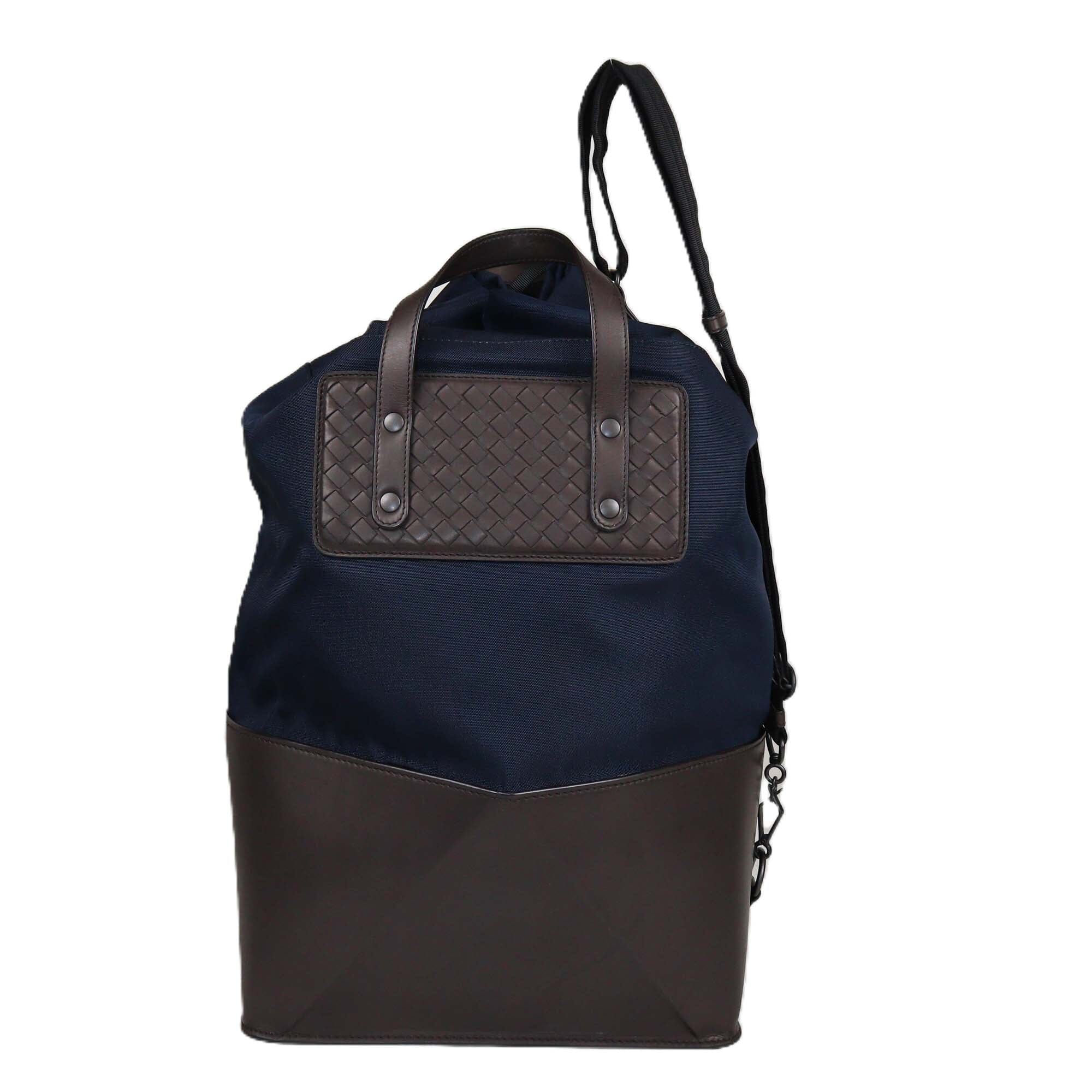 Bottega Veneta Navy Blue/Brown Intrecciato Convertible Tote Womens Bottega Veneta 