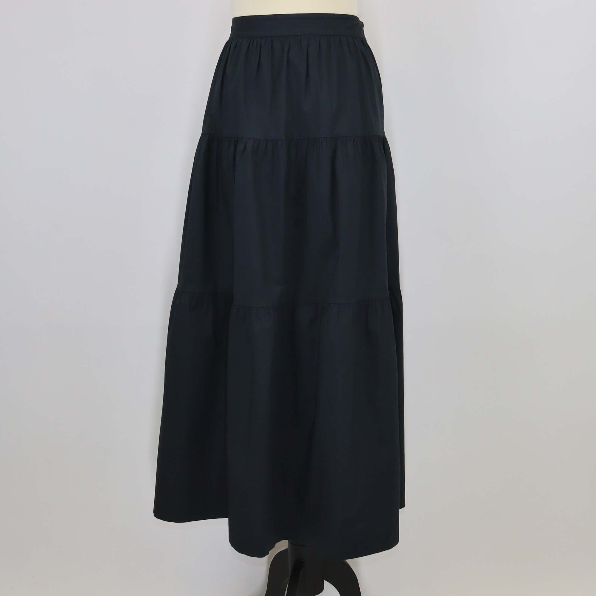 Staud Black Cotton Pleated Maxi Skirt