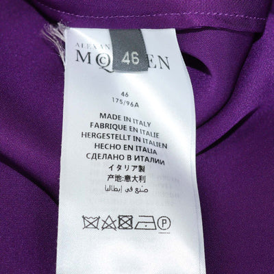Alexander McQueen Purple Silk Ruffled Front Long Sleeve Blouse