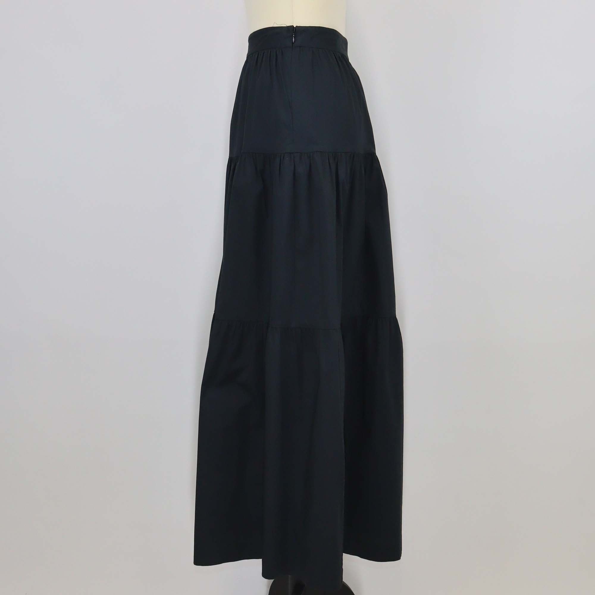 Staud Black Cotton Pleated Maxi Skirt