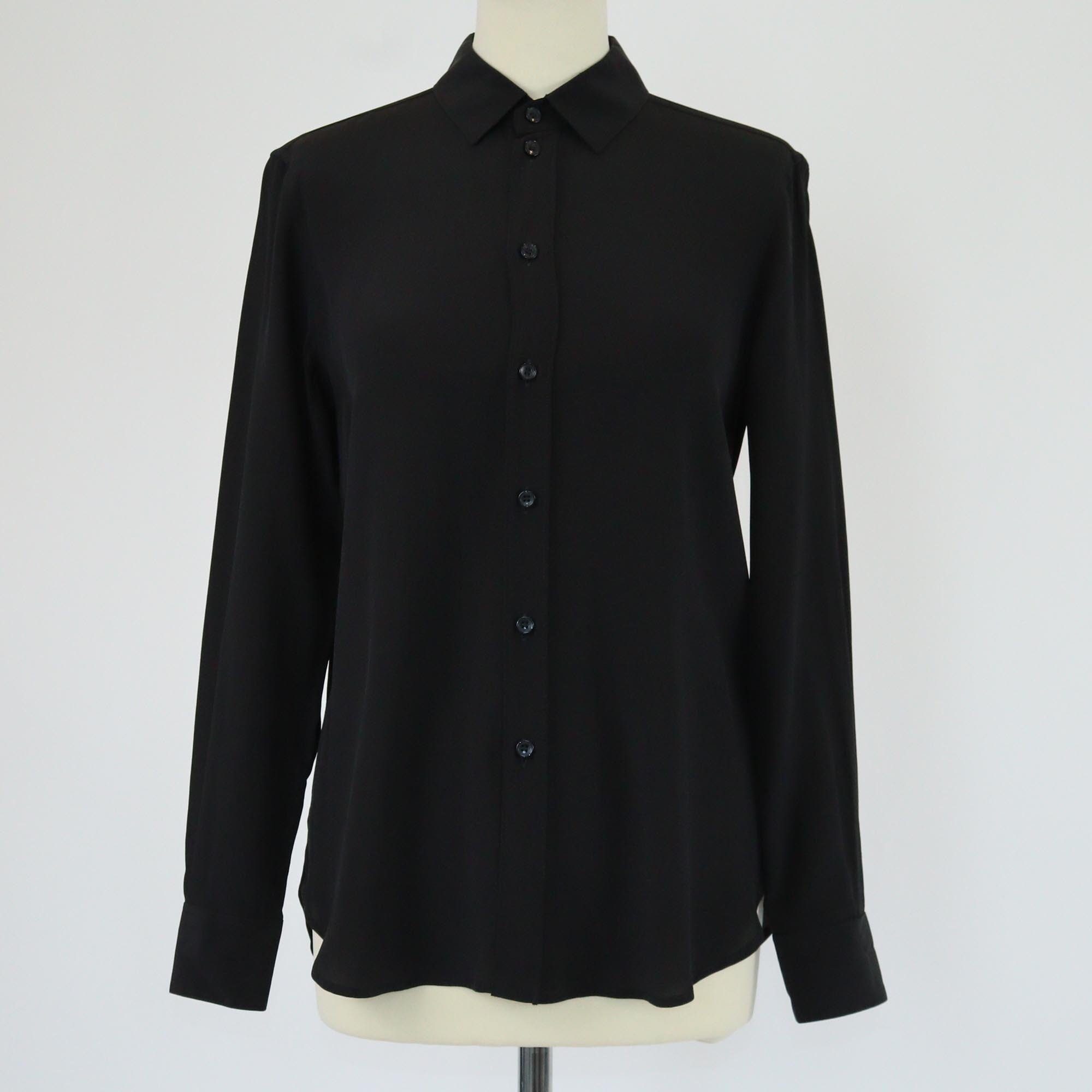 Saint Laurent Black Black Silk Button Front Long Sleeve Shirt Womens Saint Laurent 