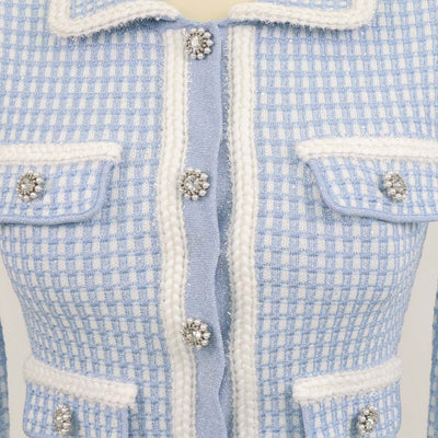 Self-Portrait Blue Lurex Knitted Cropped Cardigan