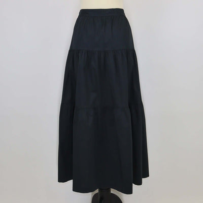 Staud Black Cotton Pleated Maxi Skirt