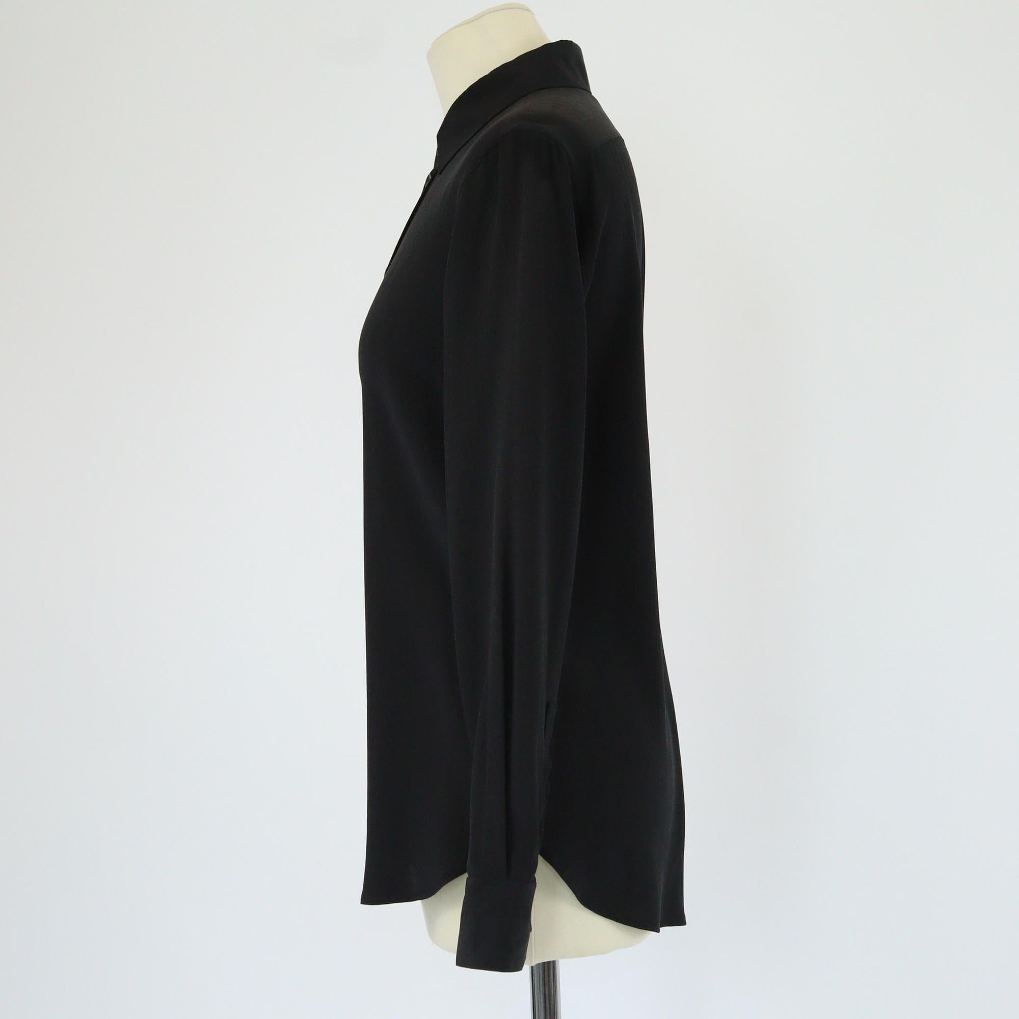 Saint Laurent Black Black Silk Button Front Long Sleeve Shirt Womens Saint Laurent 
