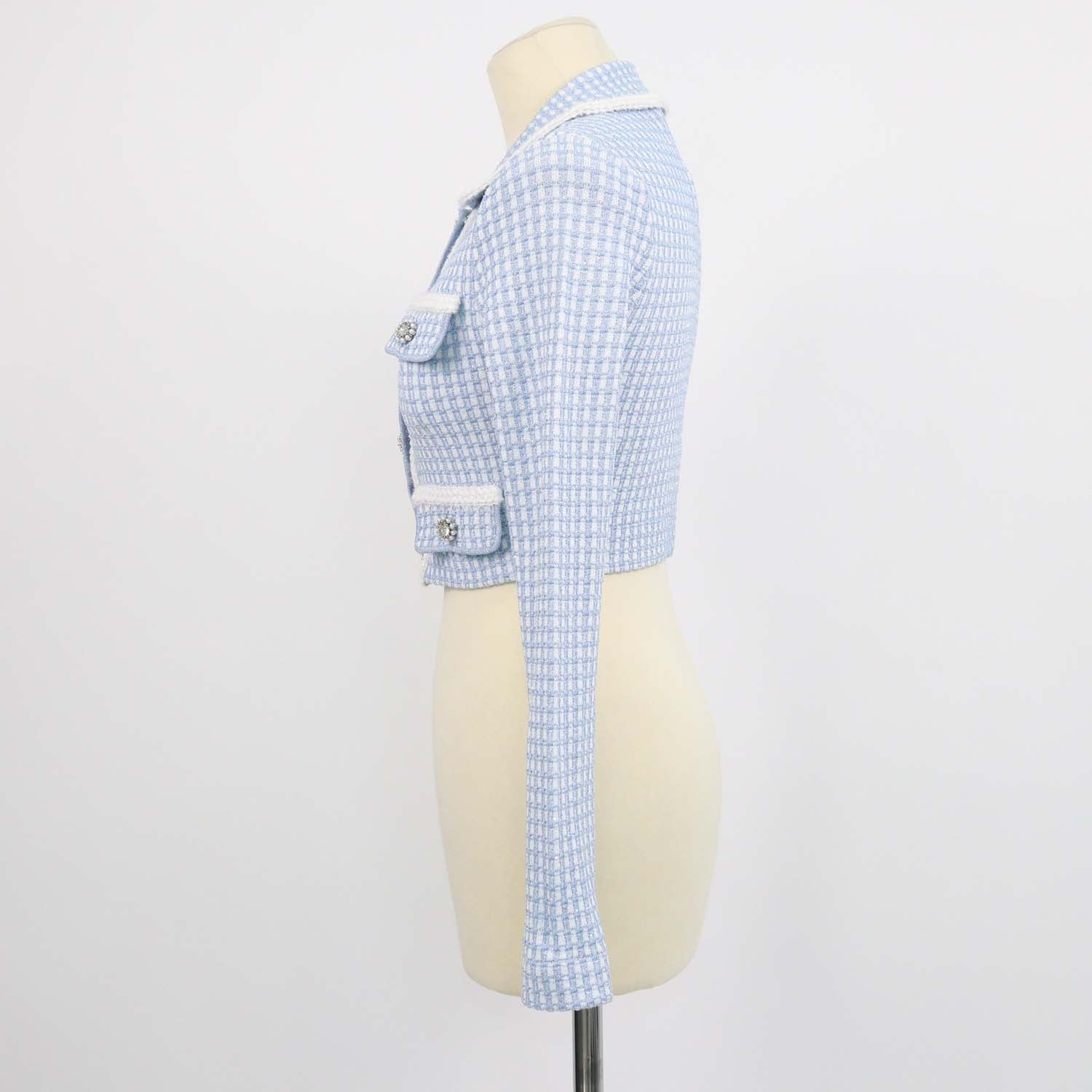 Self-Portrait Blue Lurex Knitted Cropped Cardigan
