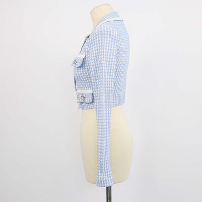 Self-Portrait Blue Lurex Knitted Cropped Cardigan