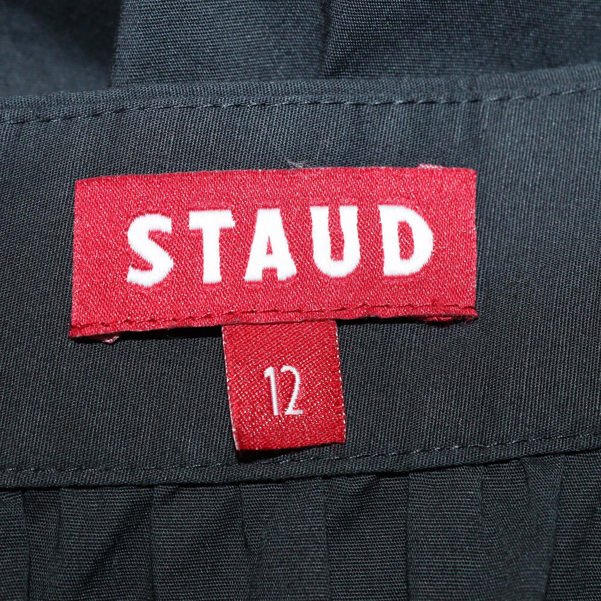 Staud Black Cotton Pleated Maxi Skirt