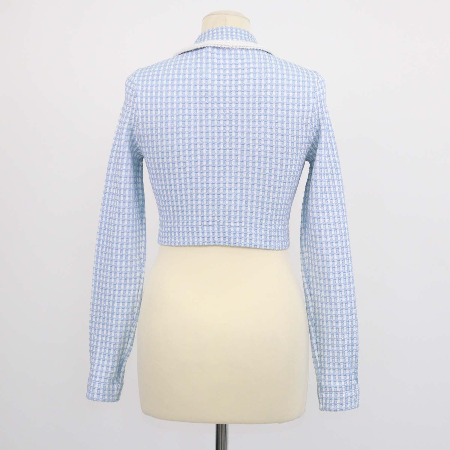 Self-Portrait Blue Lurex Knitted Cropped Cardigan