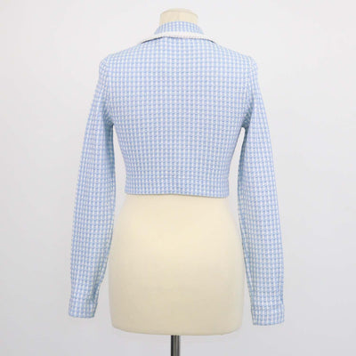 Self-Portrait Blue Lurex Knitted Cropped Cardigan