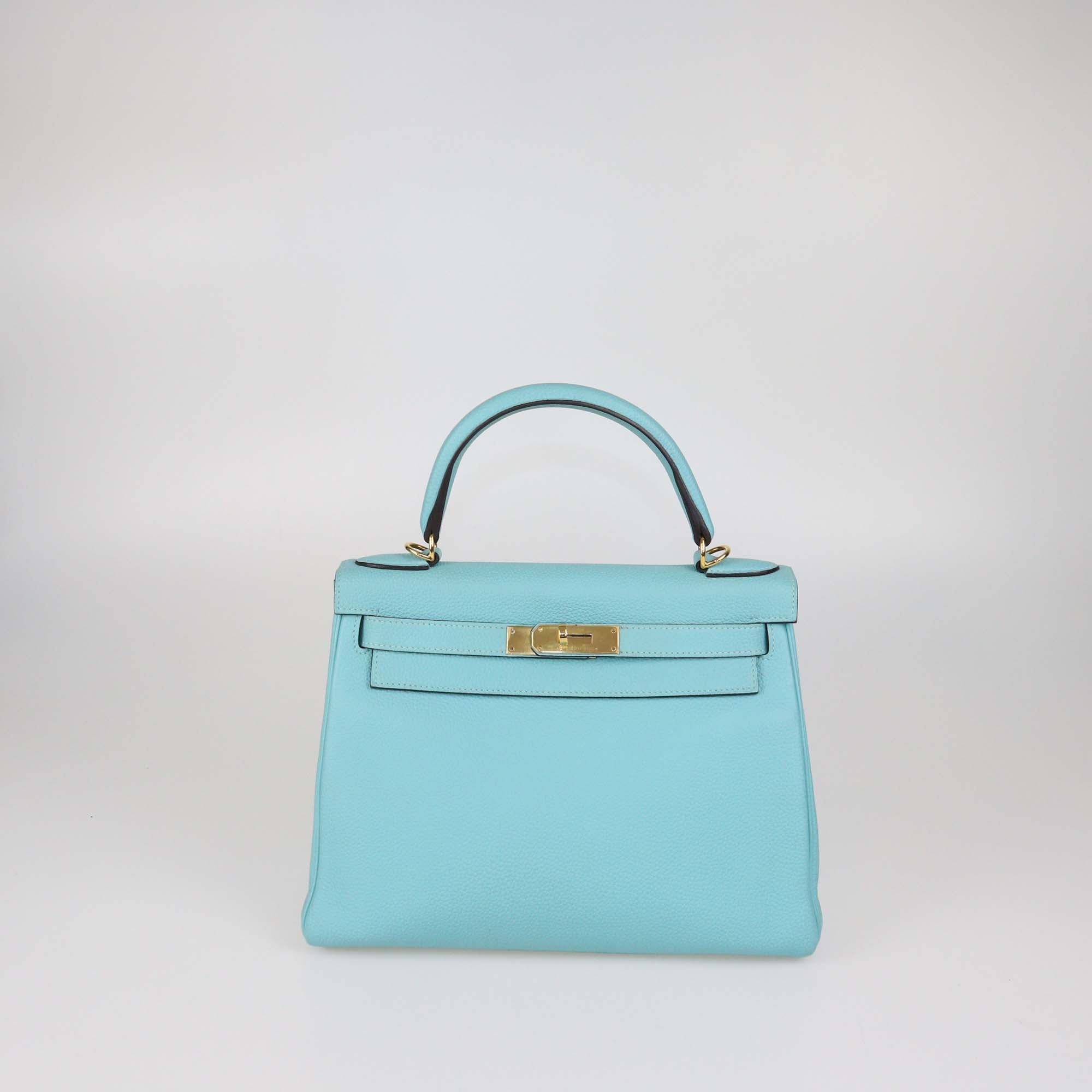 Hermes Blue Atoll Togo Leather Gold Hardware Kelly Retourne 28 Bag
