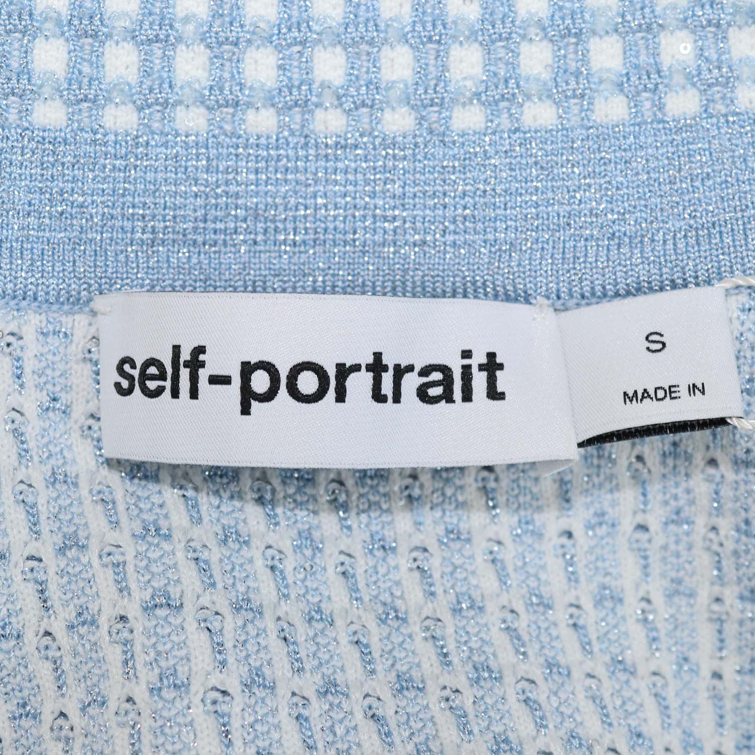 Self-Portrait Blue Lurex Knitted Cropped Cardigan