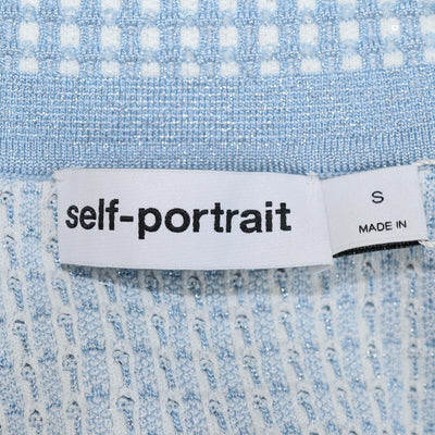 Self-Portrait Blue Lurex Knitted Cropped Cardigan
