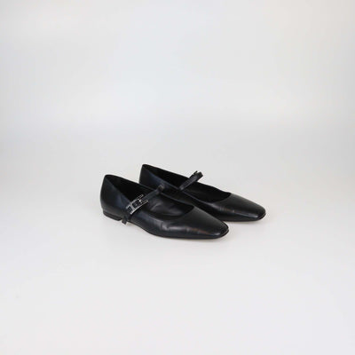 Hermes Black Leather Jane Ballet Flats