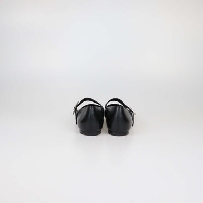 Hermes Black Leather Jane Ballet Flats