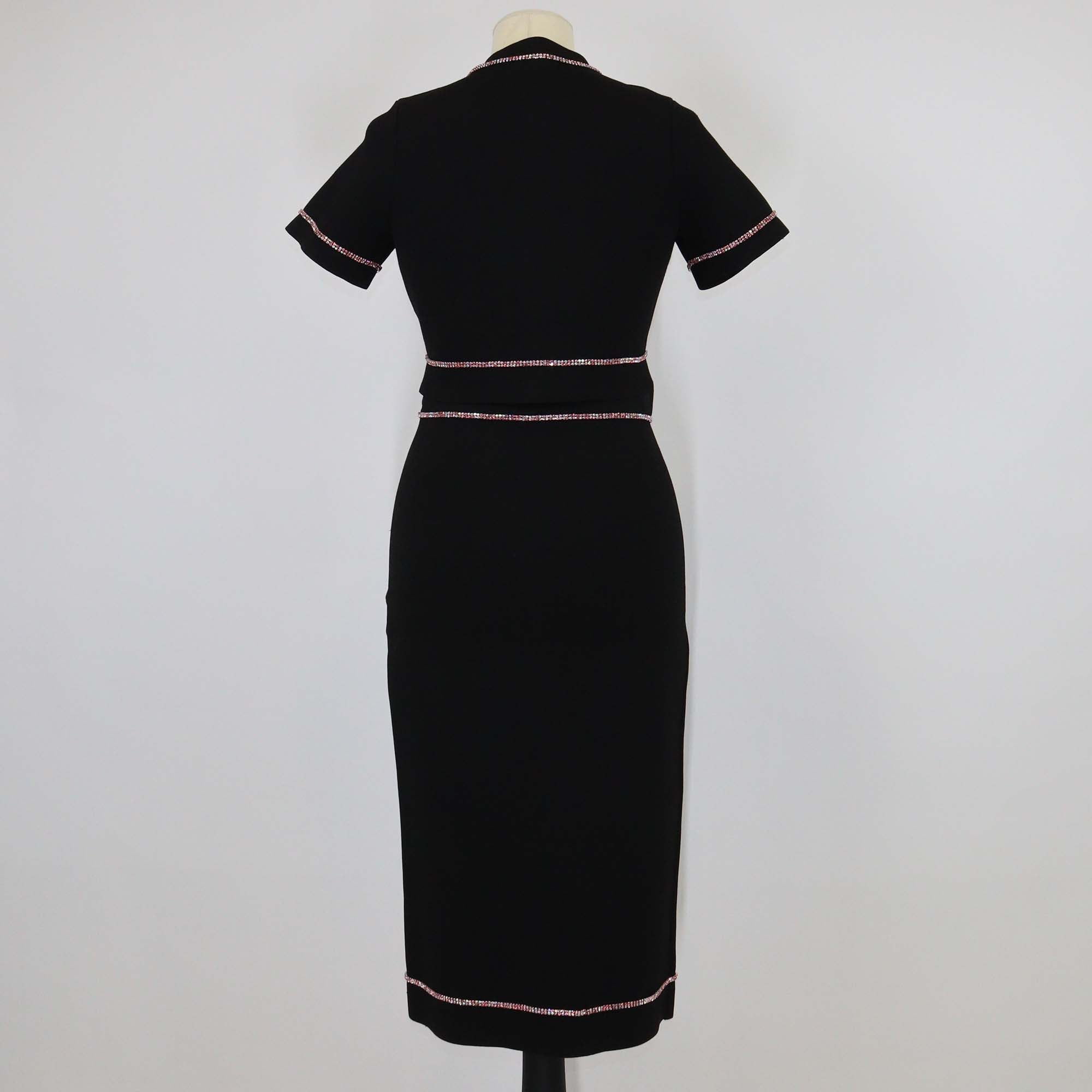 Sandro Black Blend Viscose Crystal Embellished Short Sleeve Crop Cardigan & Skirt Set