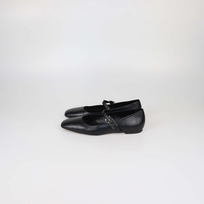 Hermes Black Leather Jane Ballet Flats