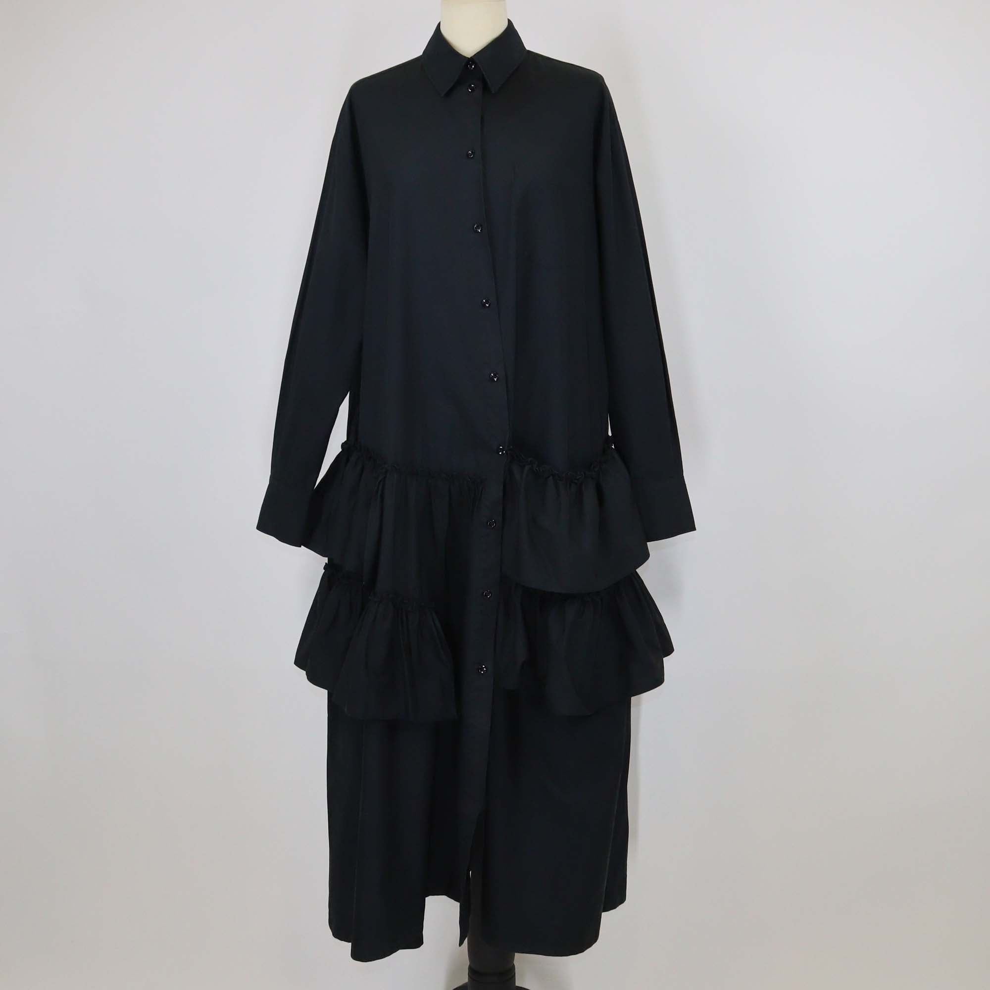 Simone Rocha Black Cotton Tiered Ruffle Midi Dress