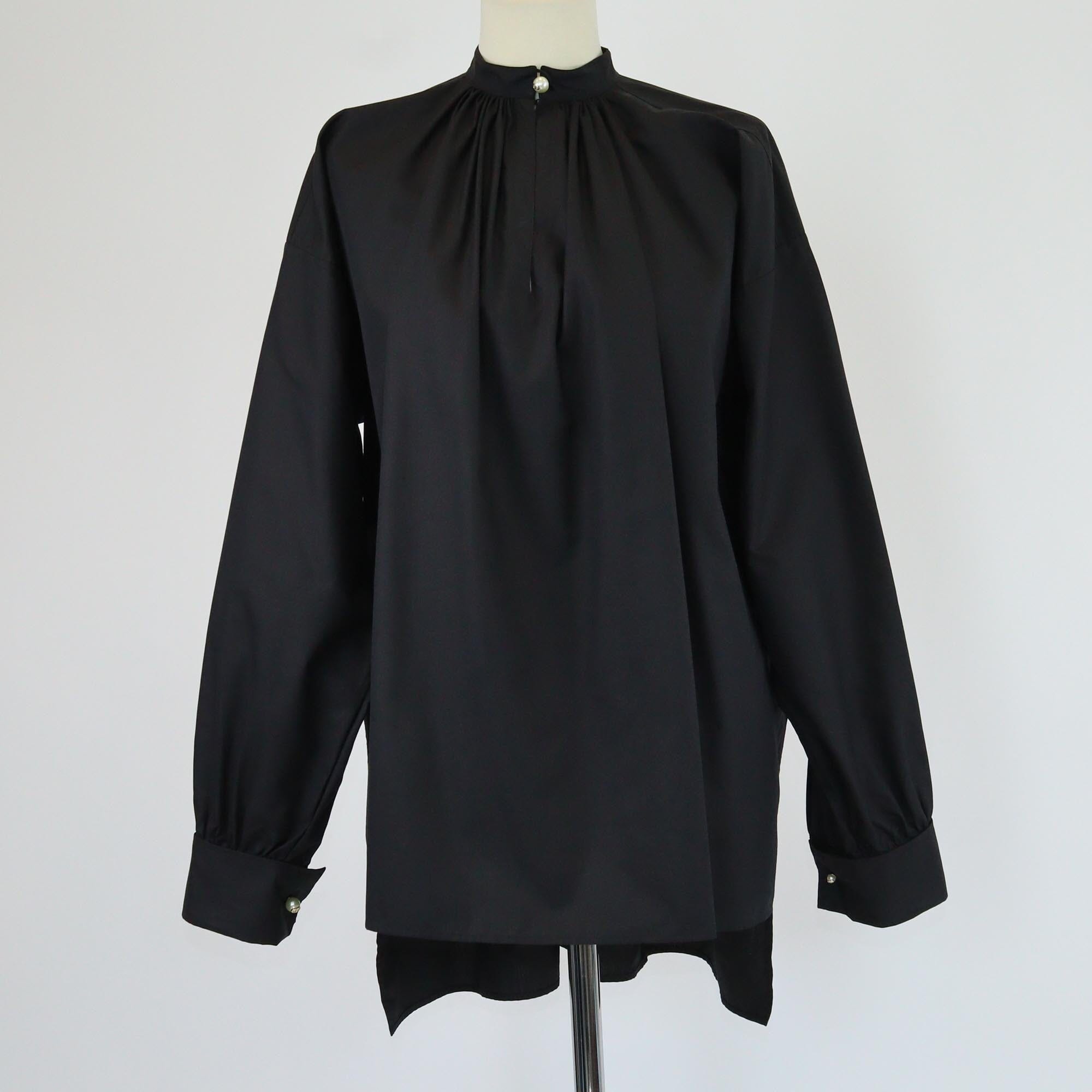 Christian Dior Black Pleated Poplin Long Blouse Womens Christian Dior 