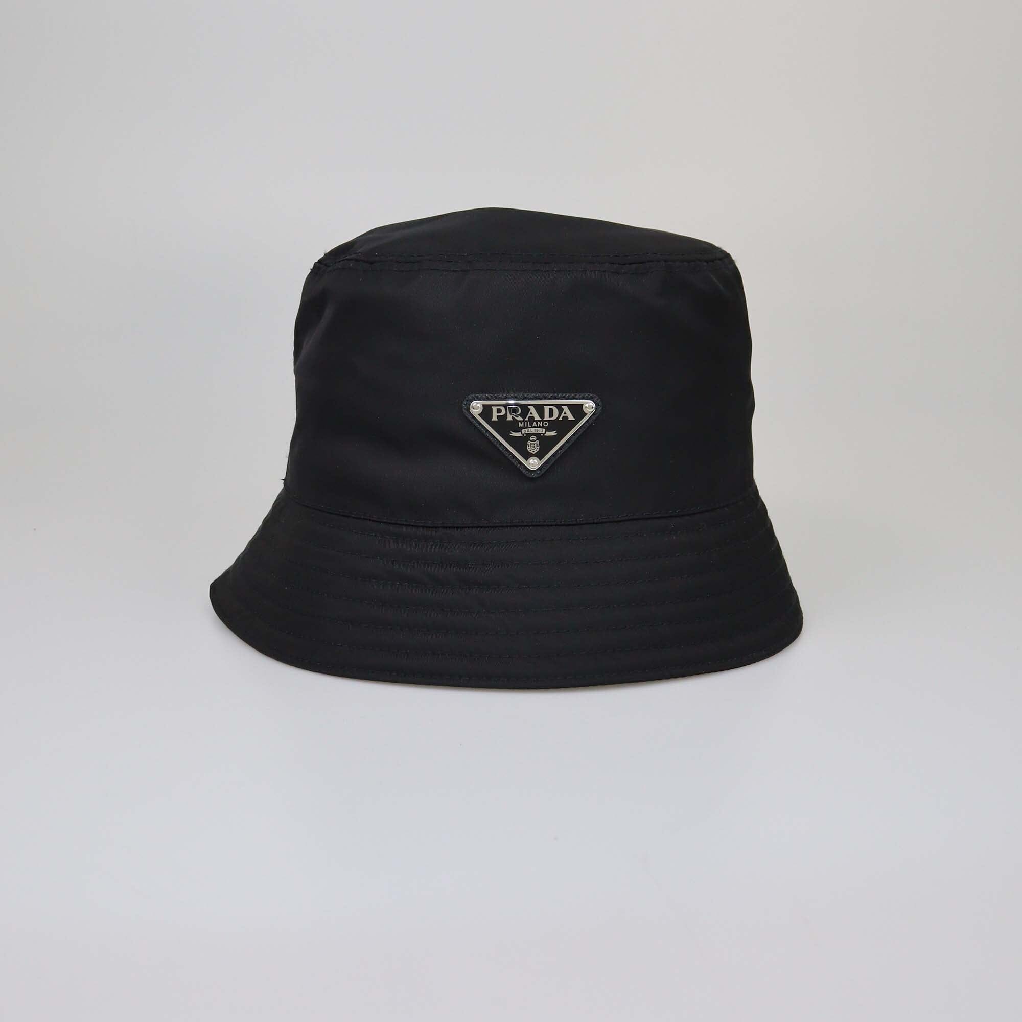 Prada Black Logo Plaque Re-Nylon Bucket Hat Womens Prada 