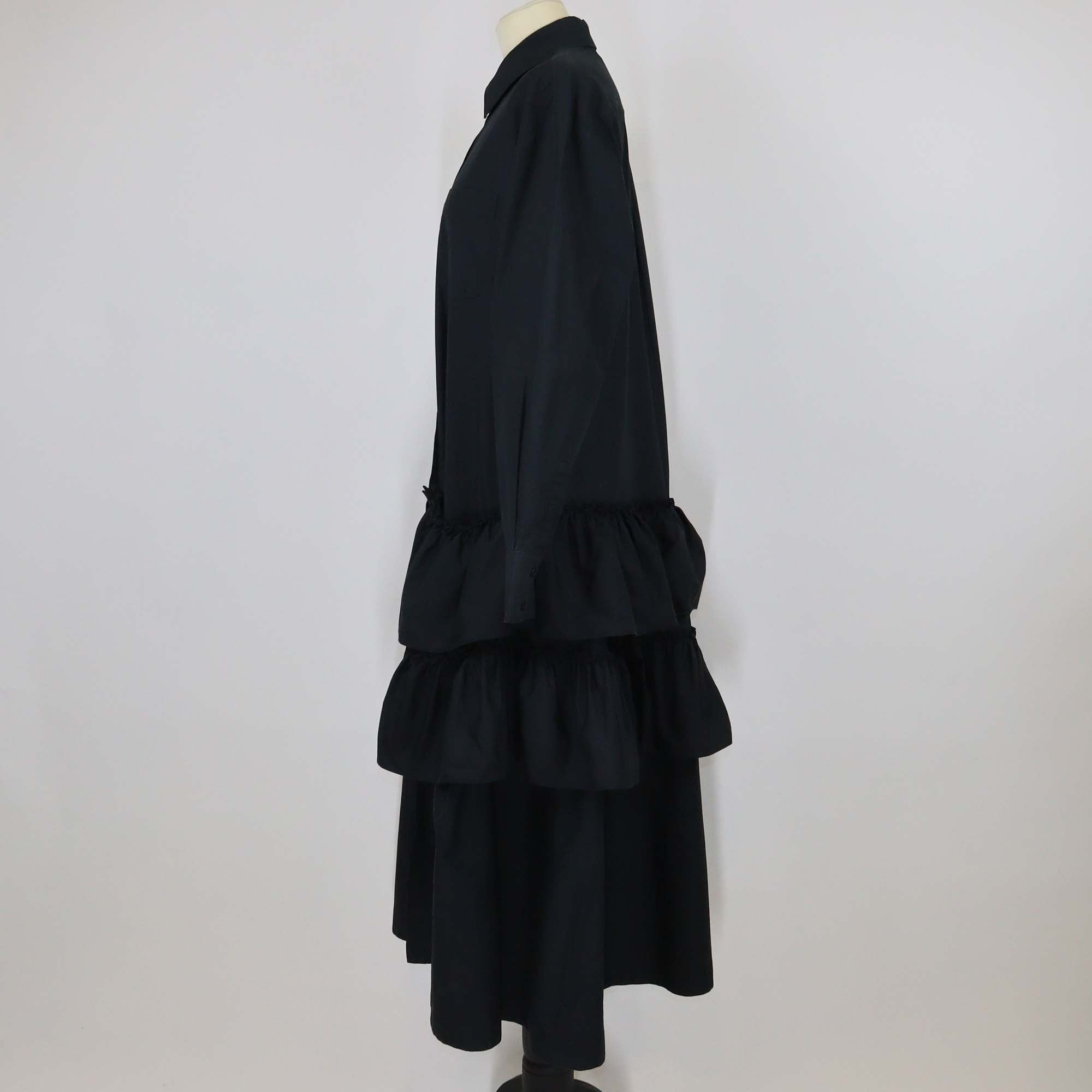 Simone Rocha Black Cotton Tiered Ruffle Midi Dress