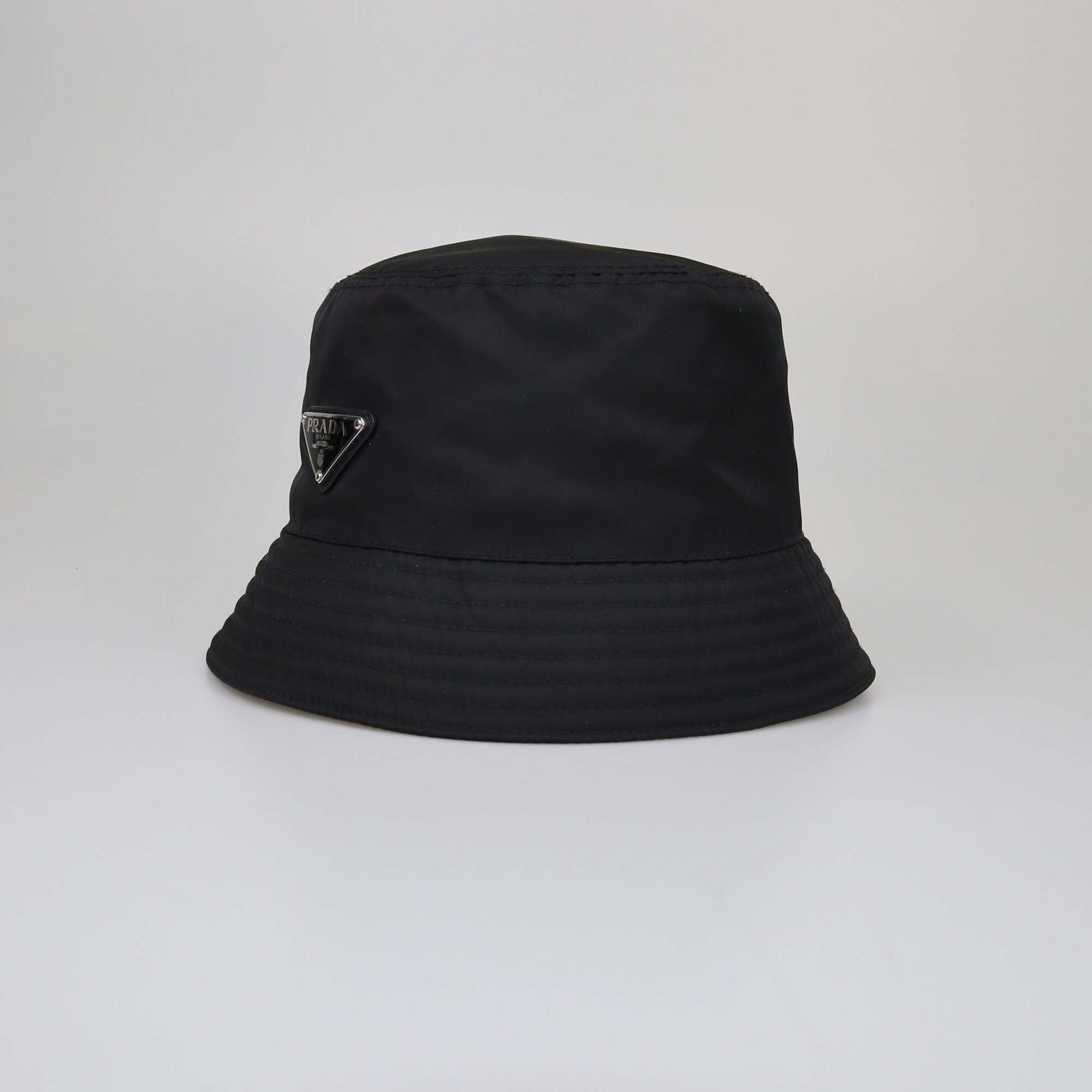 Prada Black Logo Plaque Re-Nylon Bucket Hat Womens Prada 