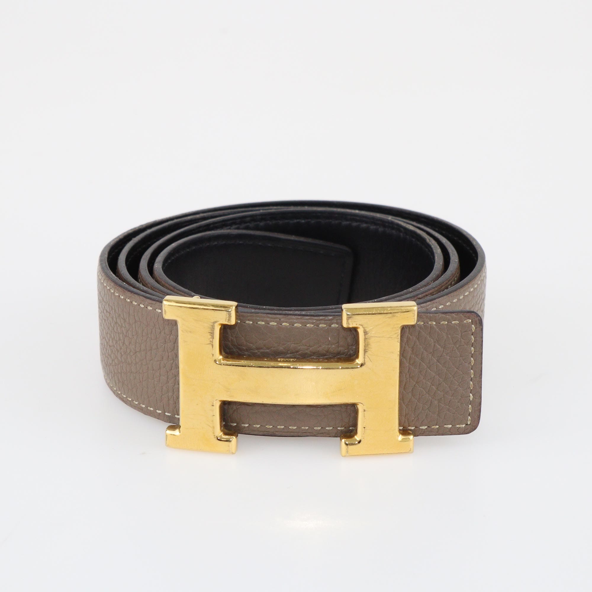 Hermes Black/Etoupe H Buckle Reversible Belt Accessories Hermes 