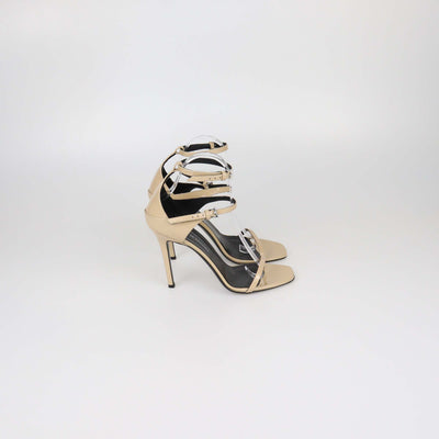 Ermanno Scervino Beige Patent Leather Ankle Strap Sandals