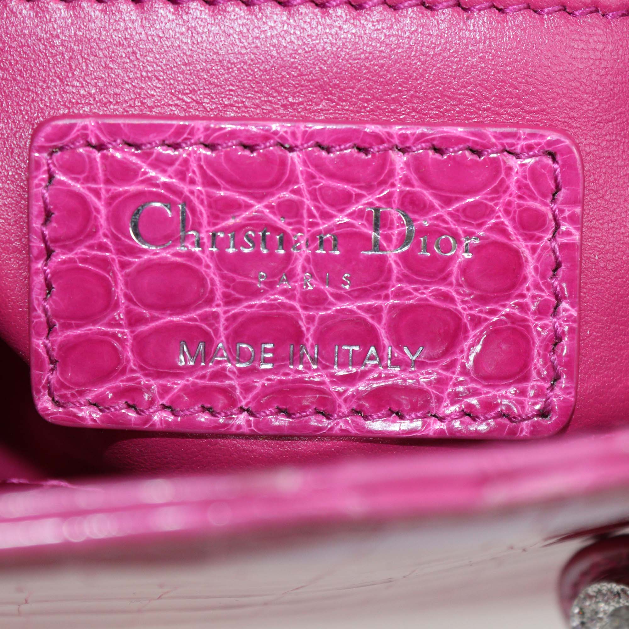 Christian Dior Fuchsia Alligator Mini Lady Dior Tote