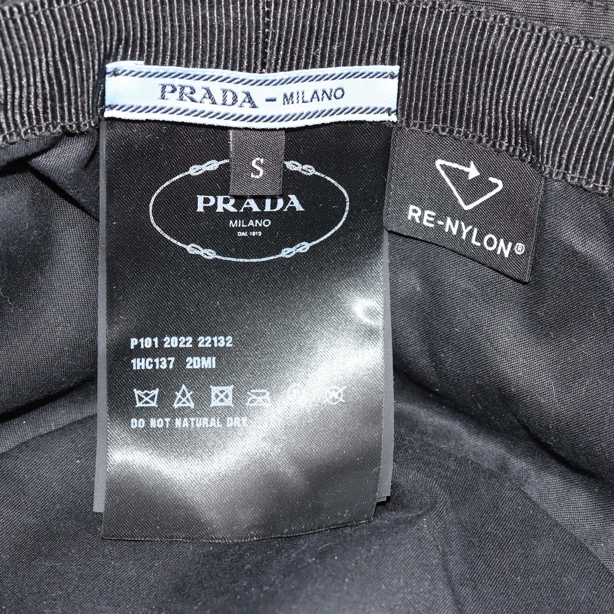 Prada Black Logo Plaque Re-Nylon Bucket Hat Womens Prada 