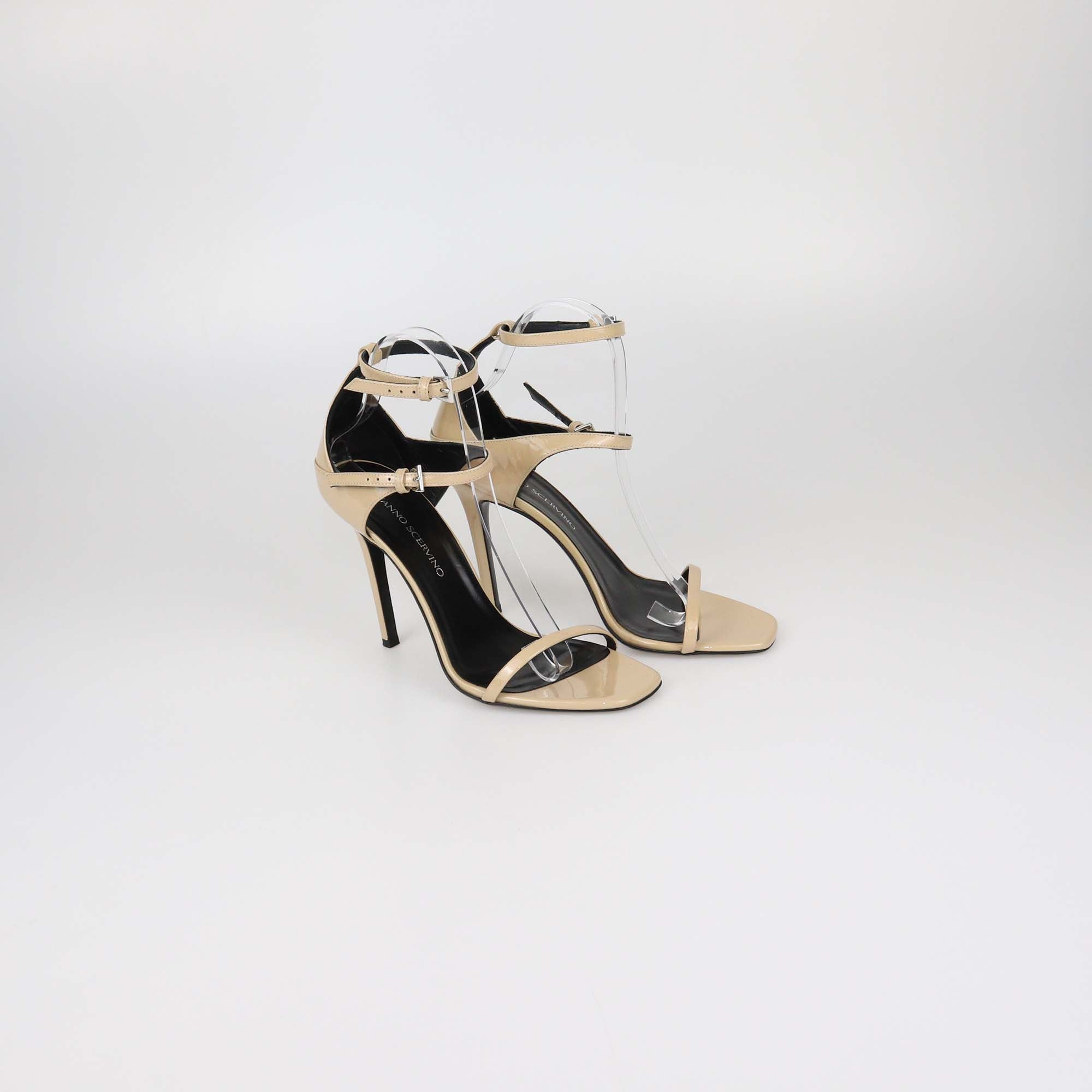 Ermanno Scervino Beige Patent Leather Ankle Strap Sandals