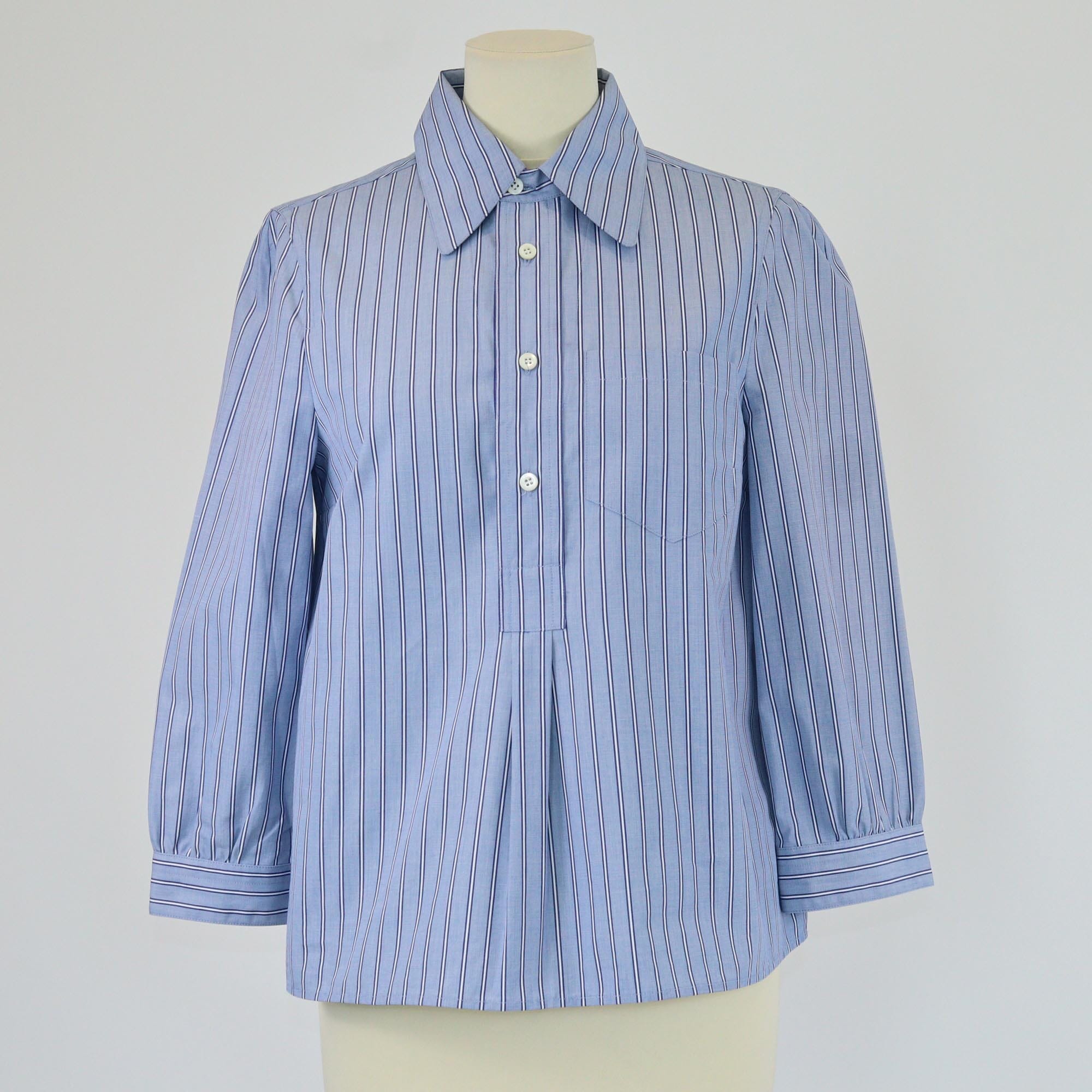 Prada Blue Stripe Chambray Three-Quarter Sleeve Top Womens Prada 