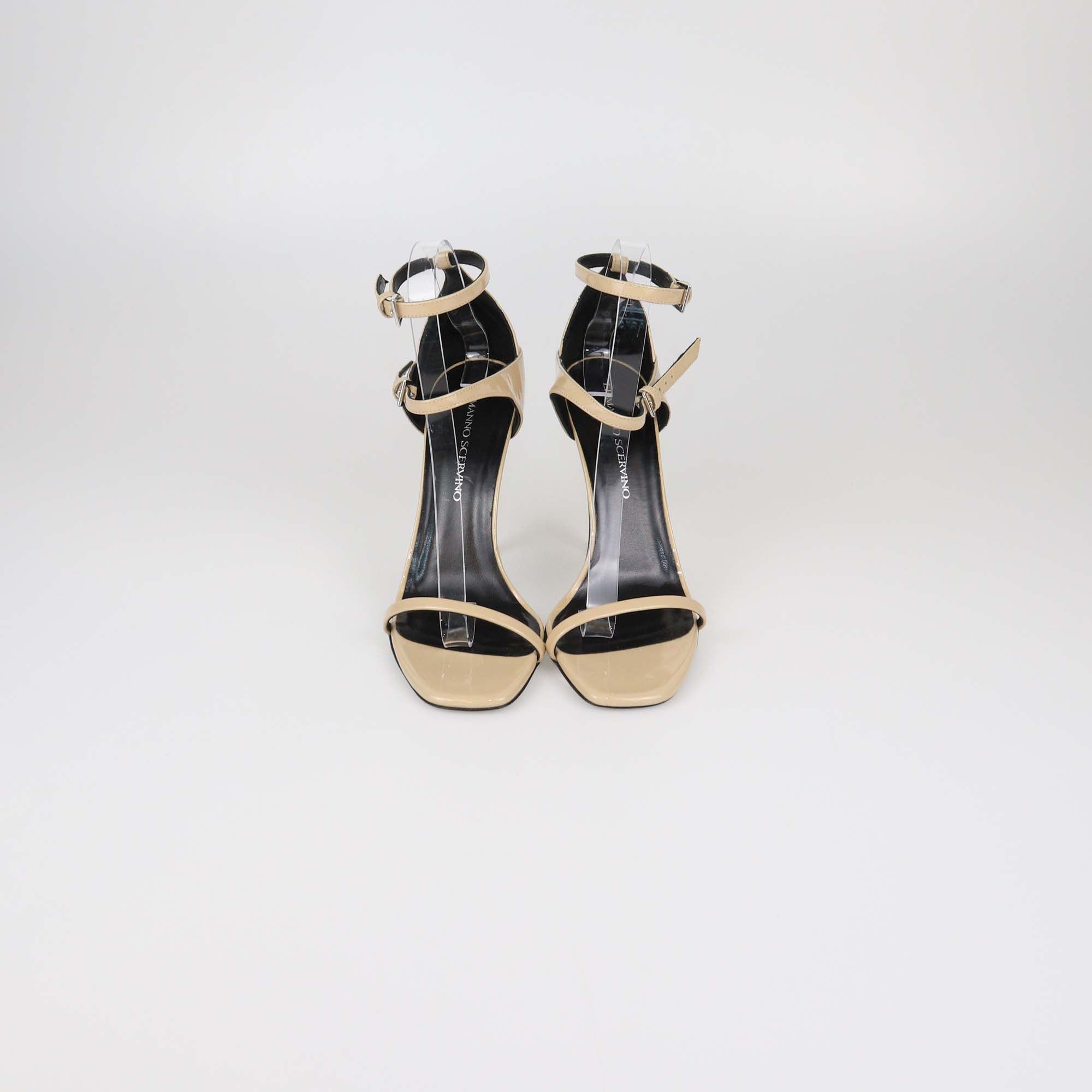 Ermanno Scervino Beige Patent Leather Ankle Strap Sandals