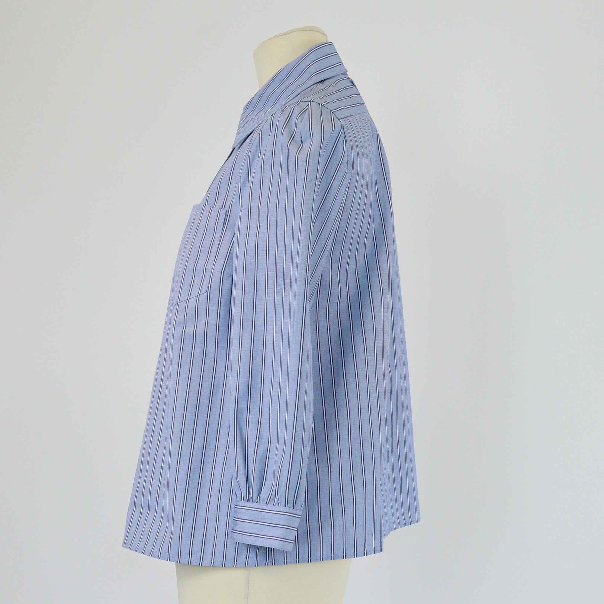 Prada Blue Stripe Chambray Three-Quarter Sleeve Top Womens Prada 
